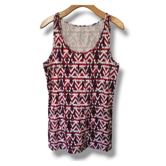 Time and Tru Women's Plus Size Rib Tank Top Shirt Ikat Red/White Print - xxxl​ - Picture 1 of 7